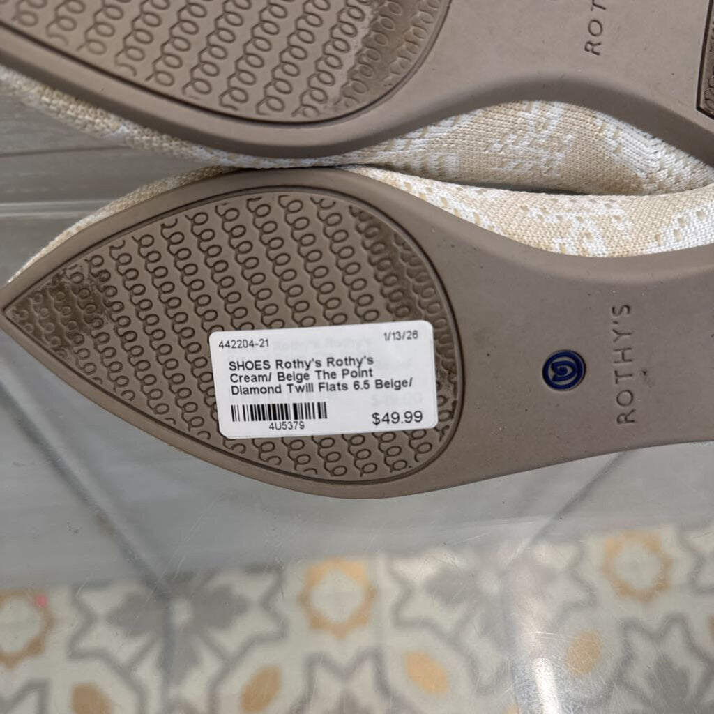 Rothy's Cream/ Beige The Point Diamond Twill Flats 6.5