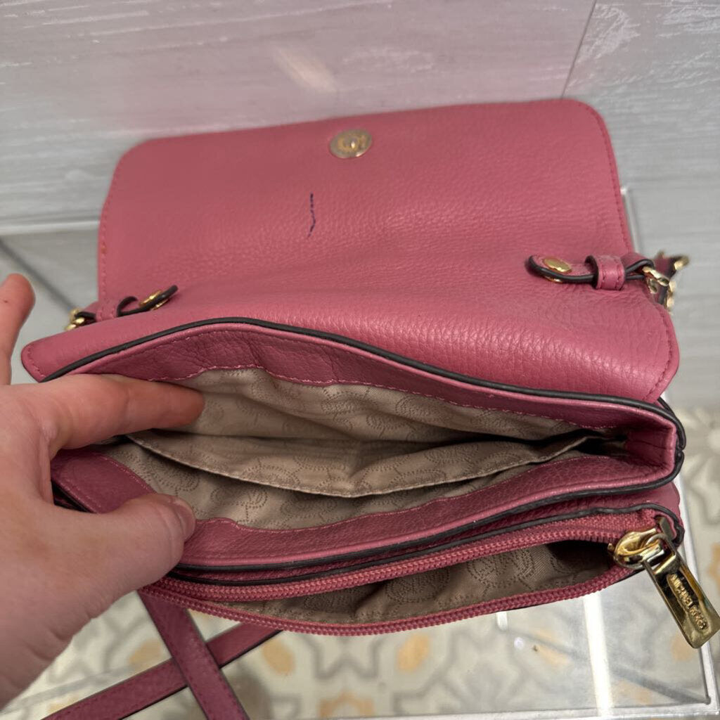 Michael Kors Pink Pebbled Leather Bedford Small Crossbody Purse