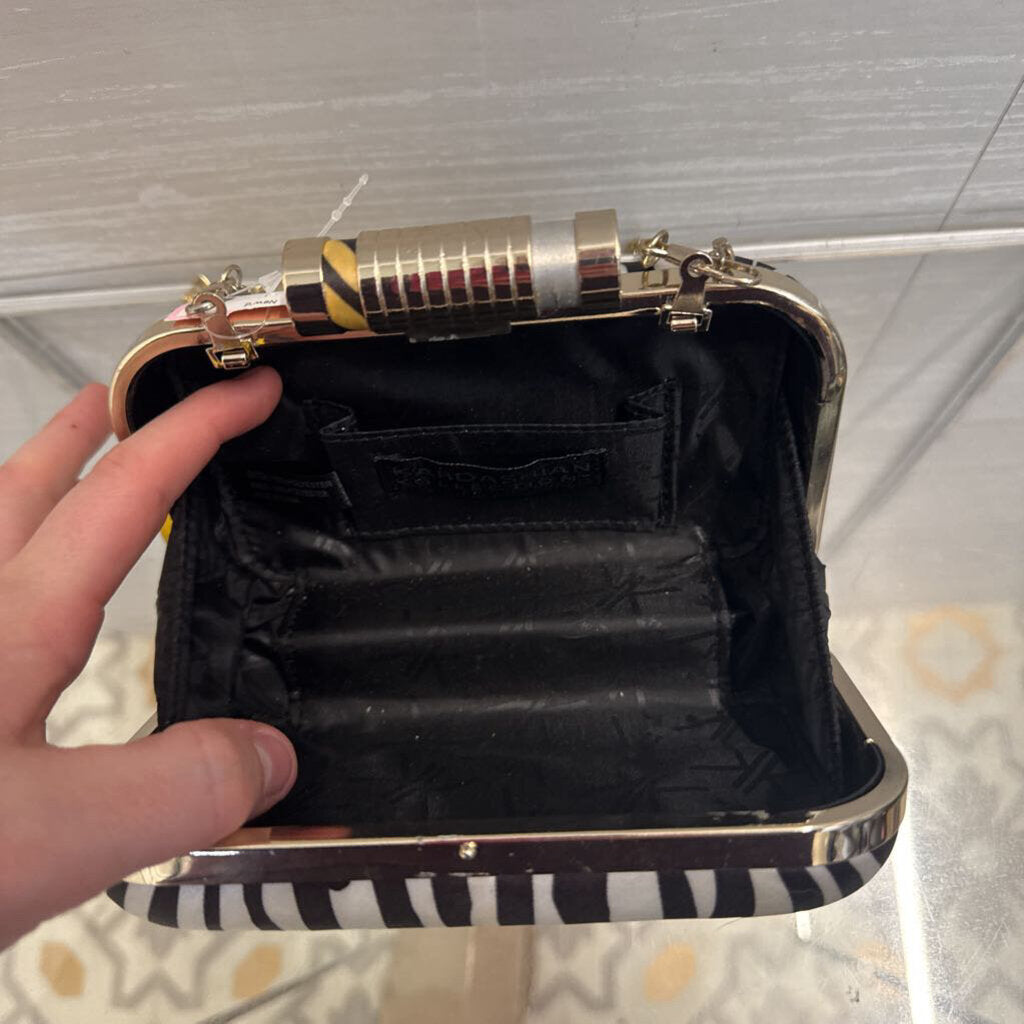 Kardashian Kollection White/ Black/ Gold Zebra Print Clutch/ Crossbody Purse