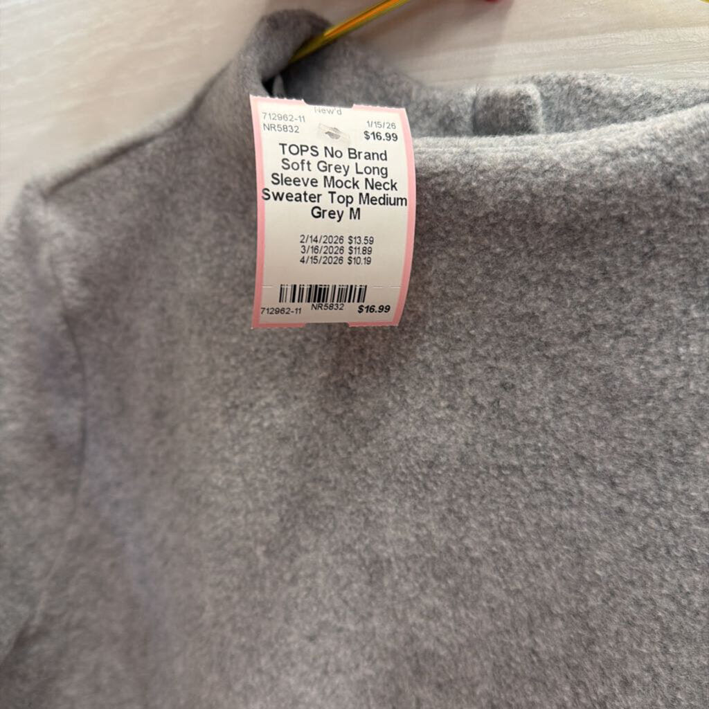 Soft Grey Long Sleeve Mock Neck Sweater Top Medium