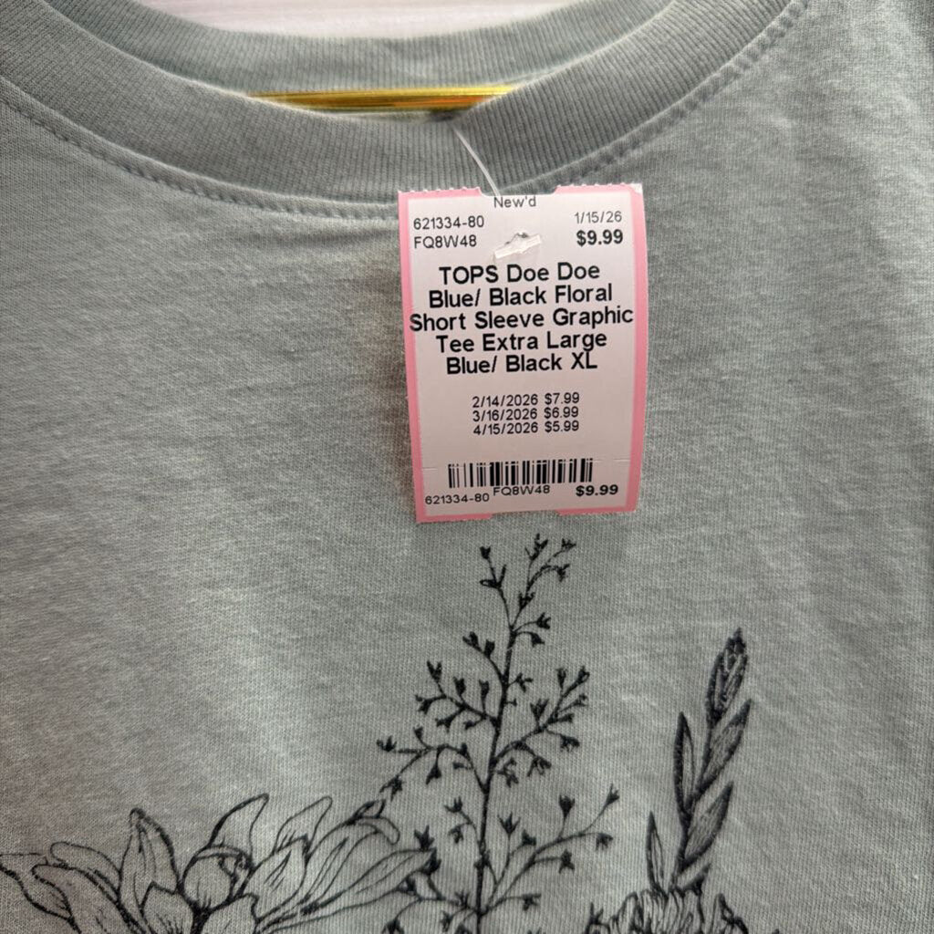 Doe Blue/ Black Floral Short Sleeve Graphic Tee Extra Large