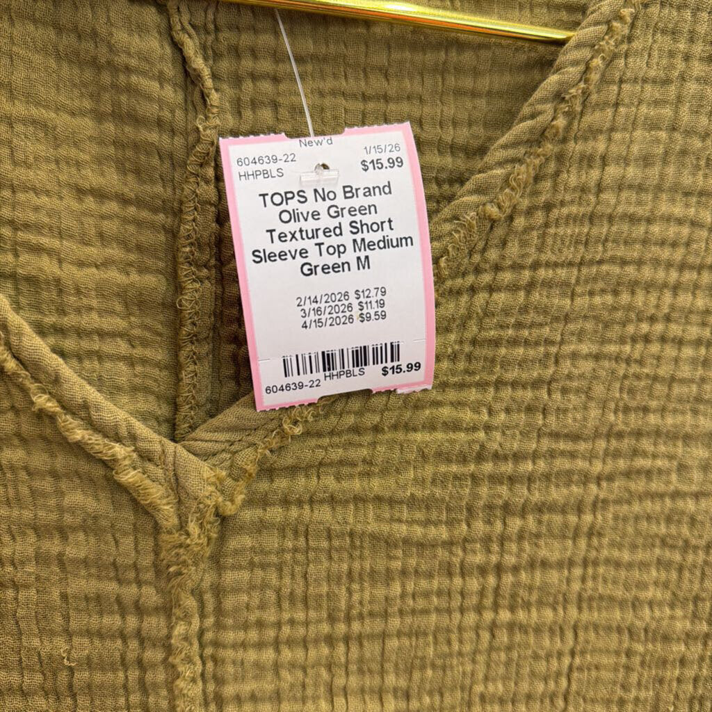 Olive Green Textured Short Sleeve Top Medium