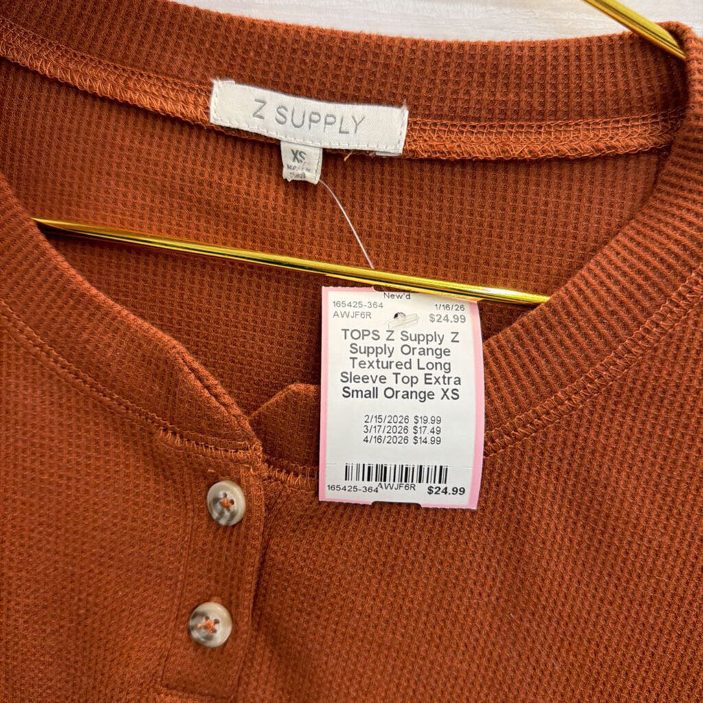 Z Supply Orange Textured Long Sleeve Top Extra Small