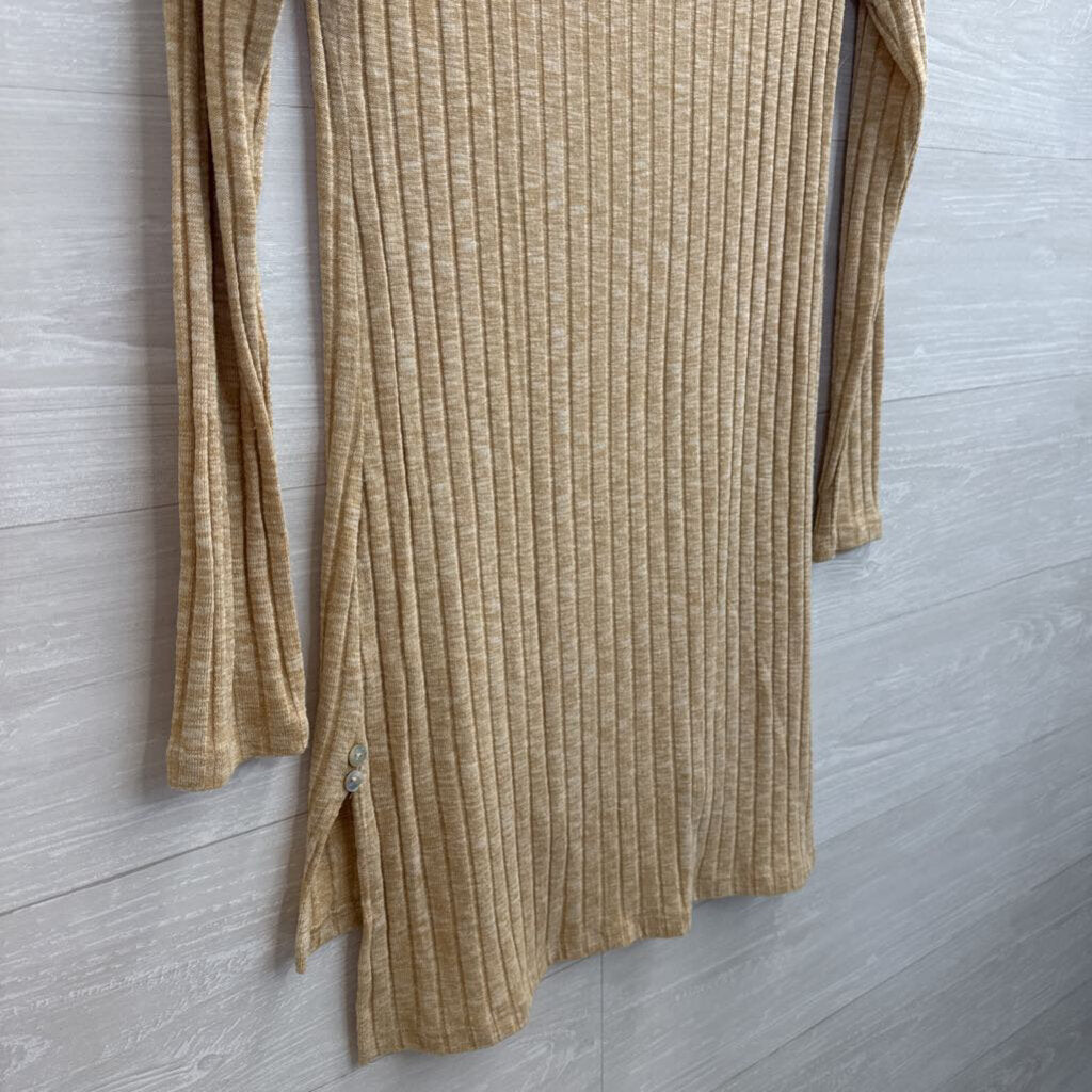Deletta Brown Ribbed V Neck Long Sleeve Tunic Top Small