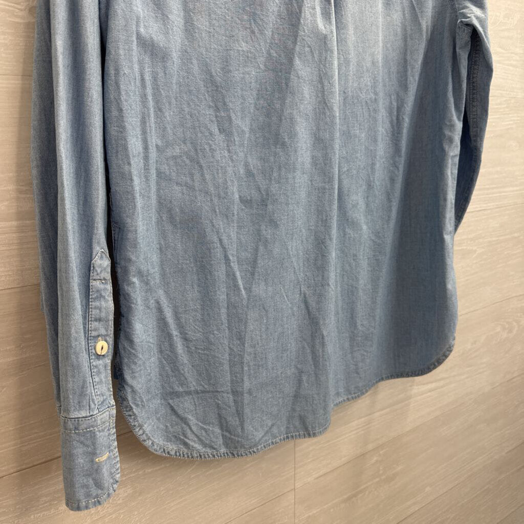 J Crew Blue Chambray Long Sleeve Button Down Top Small