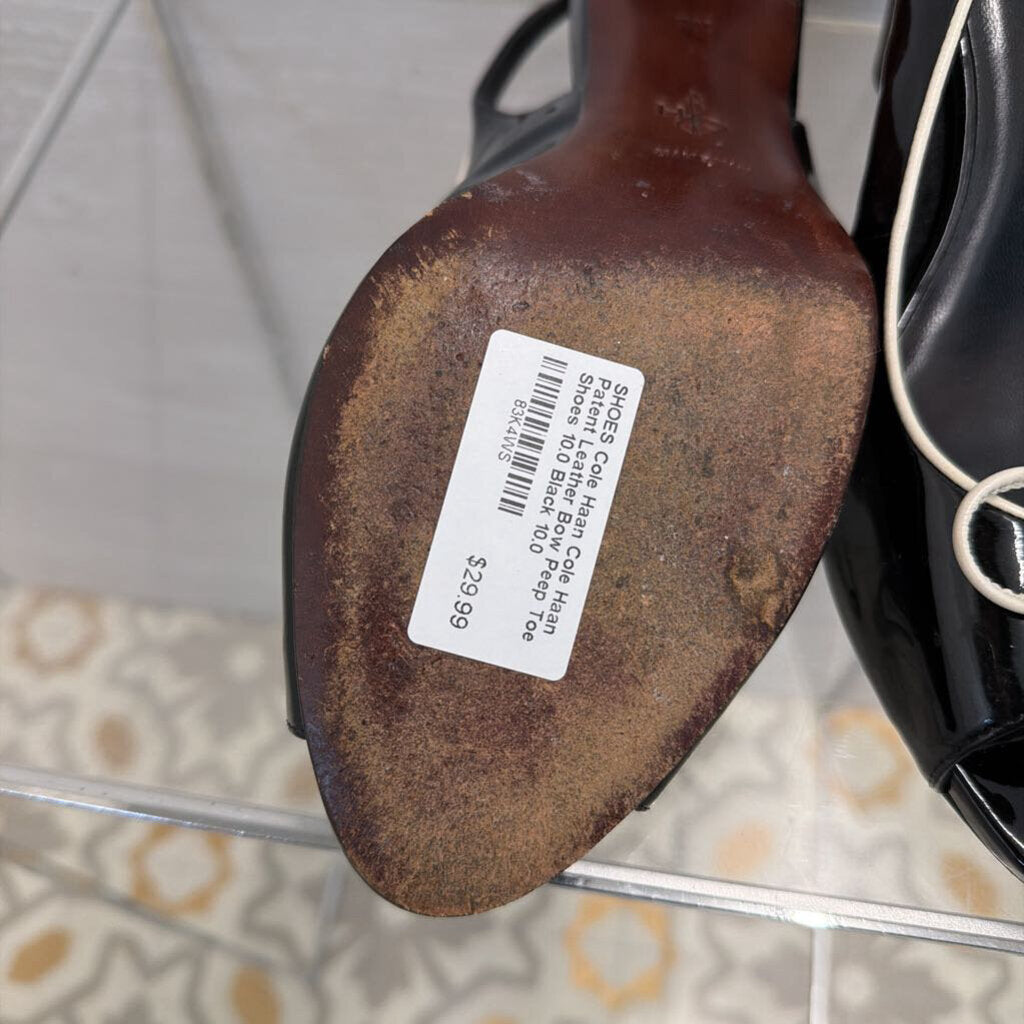 Cole Haan Patent Leather Bow Peep Toe Shoes 10.0