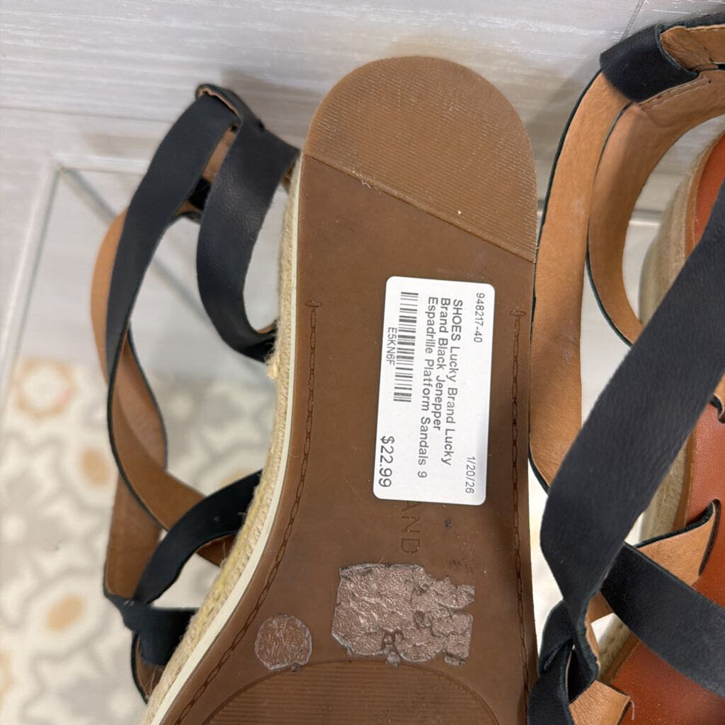 Lucky Brand Black Jenepper Espadrille Platform Sandals 9