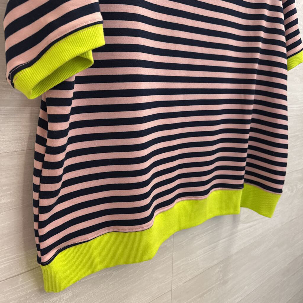 Dokotoo Pink/ Navy/ Lime Trim Striped Short Sleeve Boxy Top Medium