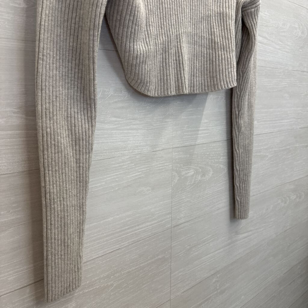 Grey Ribbed Cropped Over The Shoulder Sweater Top Small