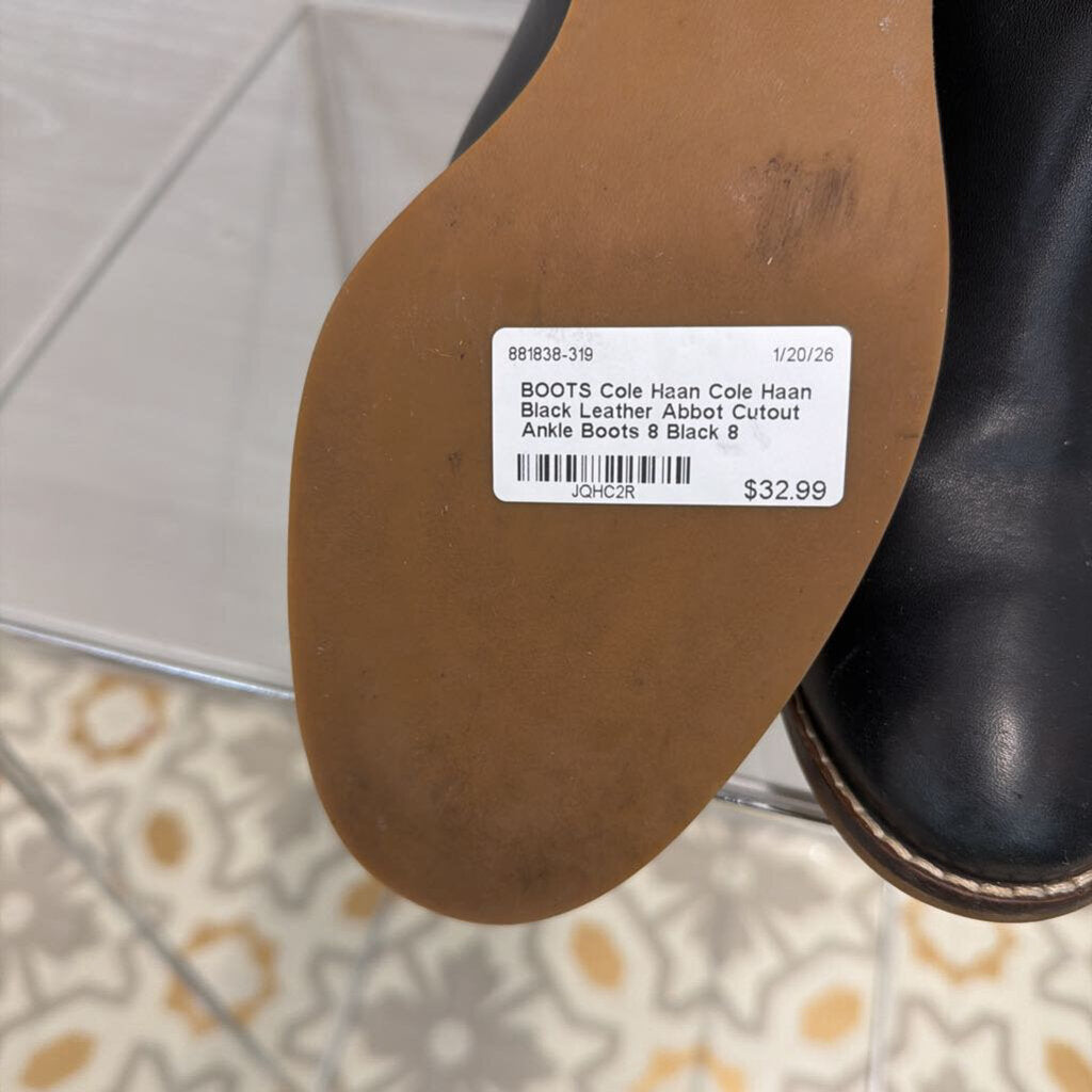 Cole Haan Black Leather Abbot Cutout Ankle Boots 8
