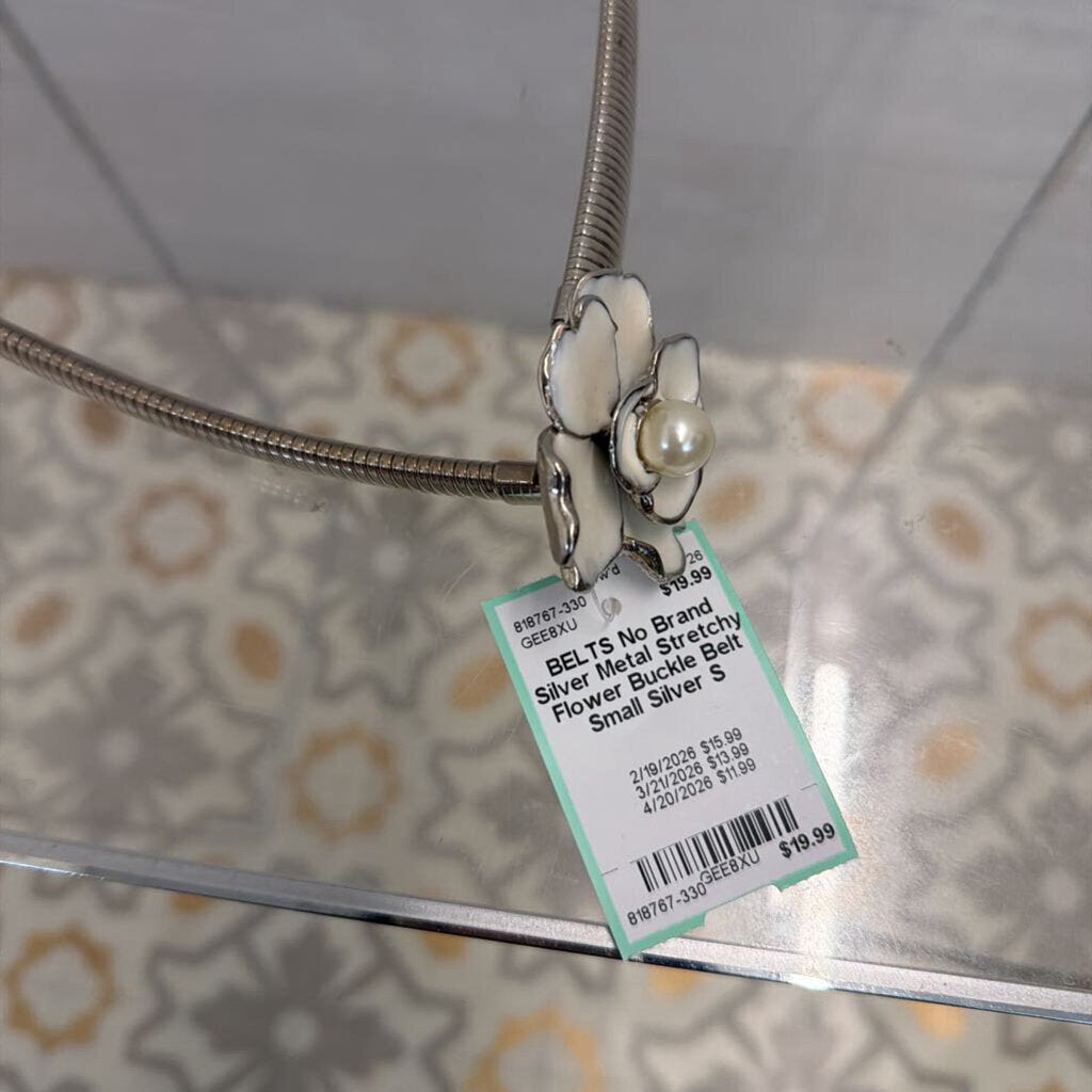 Silver Metal Stretchy Flower Buckle Belt Small