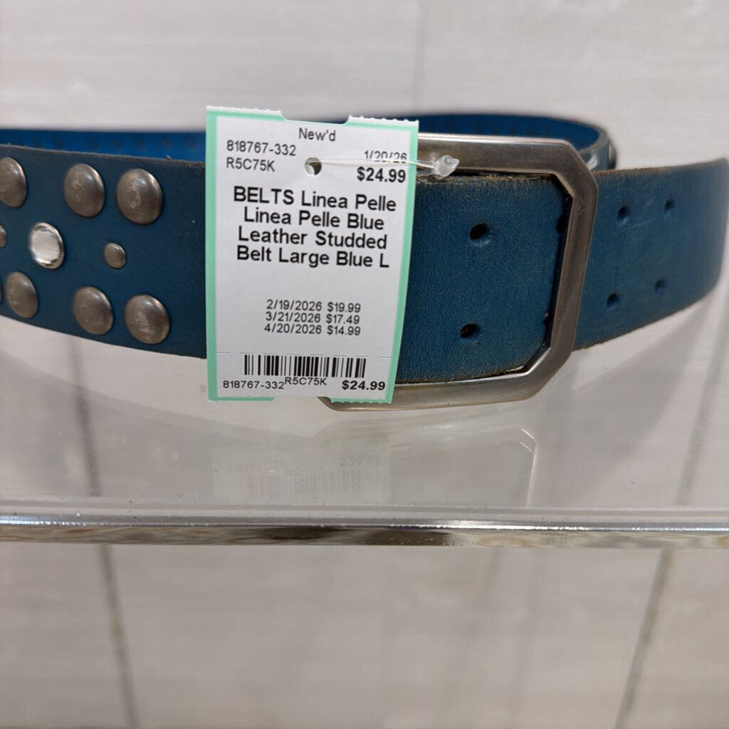 Linea Pelle Blue Leather Studded Belt Large