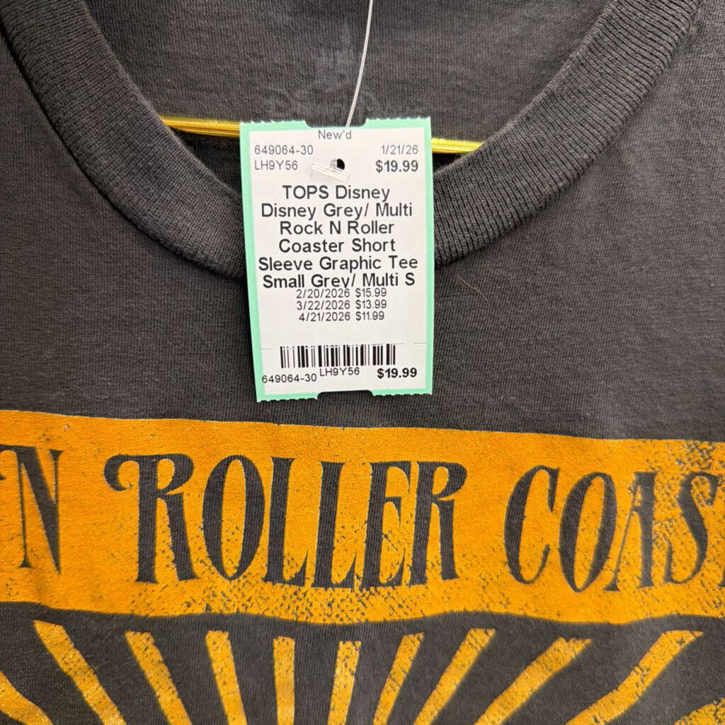 Disney Grey/ Multi Rock N Roller Coaster Short Sleeve Graphic Tee Small