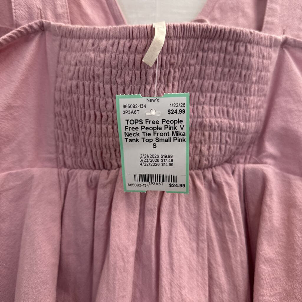Free People Pink V Neck Tie Front Mika Tank Top Small