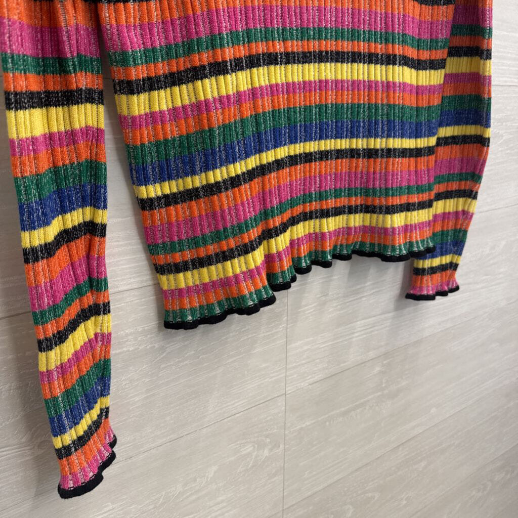 Worth Black/ Multi Striped Knit Long Sleeve Sweater Top Extra Large