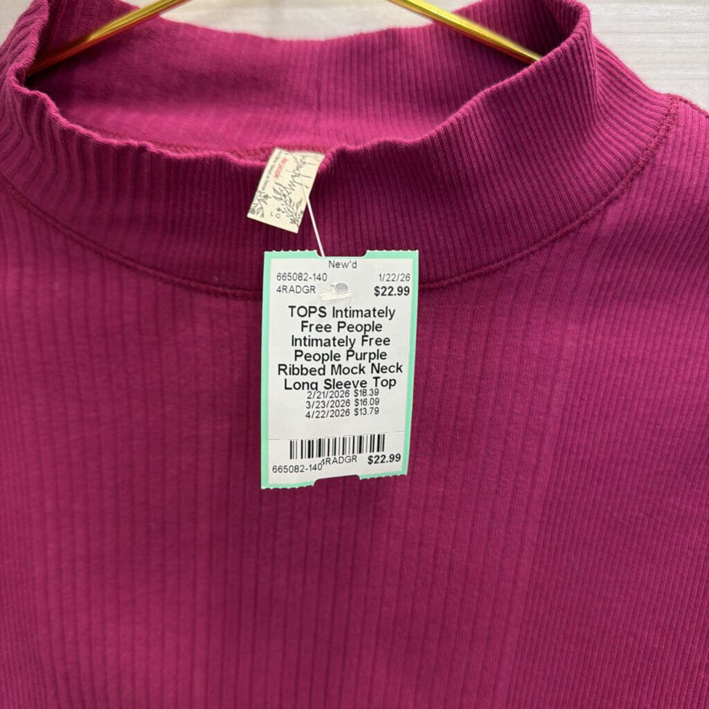 Intimately Free People Purple Ribbed Mock Neck Long Sleeve Top Large