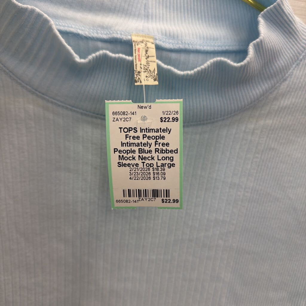 Intimately Free People Blue Ribbed Mock Neck Long Sleeve Top Large