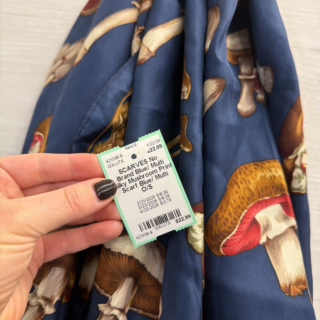Blue/ Multi Silky Mushroom Print Scarf