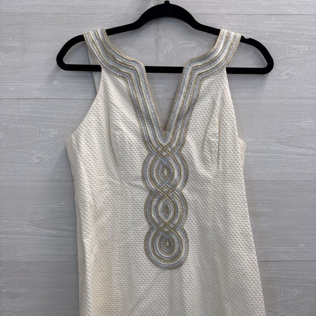 lilly pulitzer white and gold dress Lilly Pulitzer Cream/ Silver/ Gold Textured Valli Shift Dress 6 – newdsalem