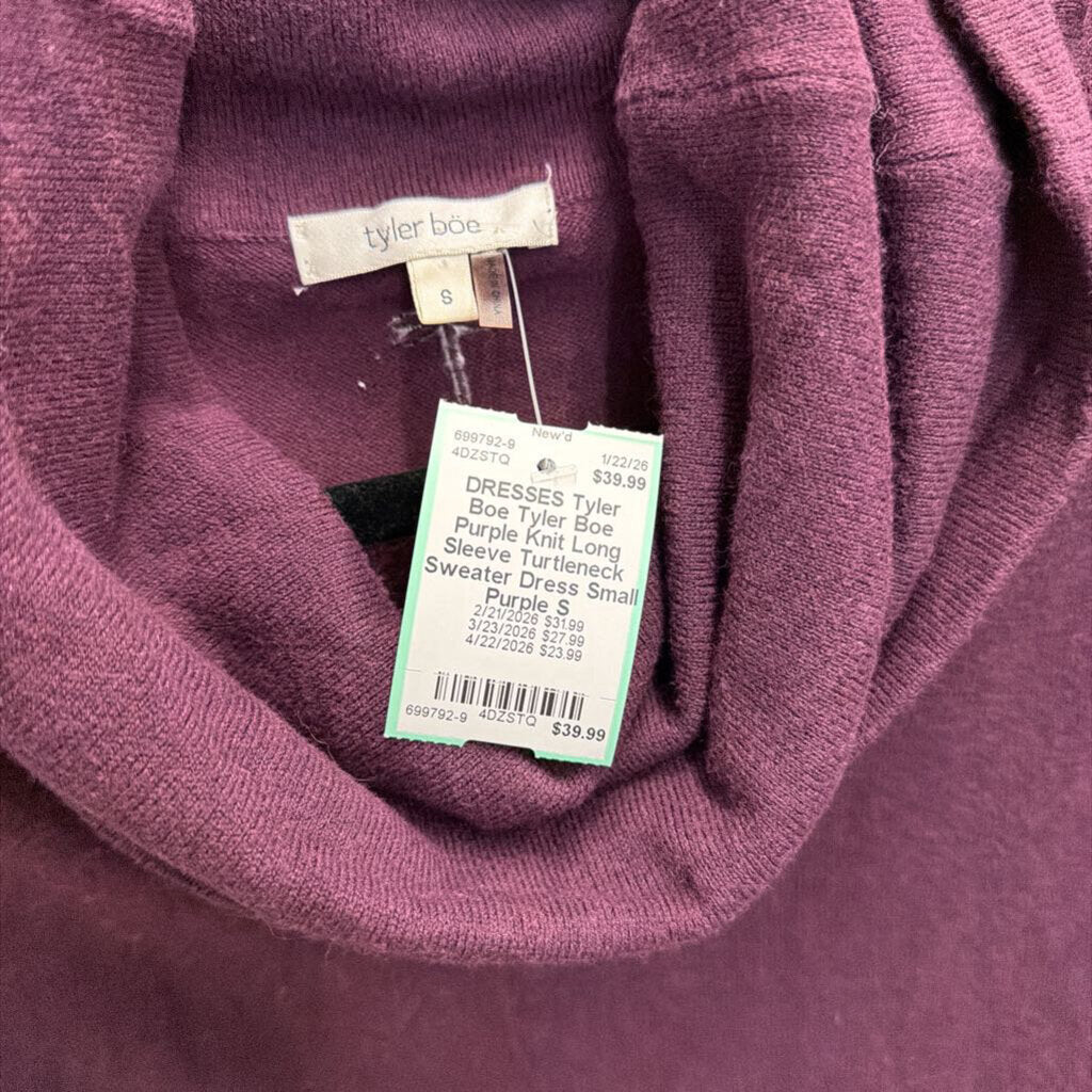 Tyler Boe Purple Knit Long Sleeve Turtleneck Sweater Dress Small
