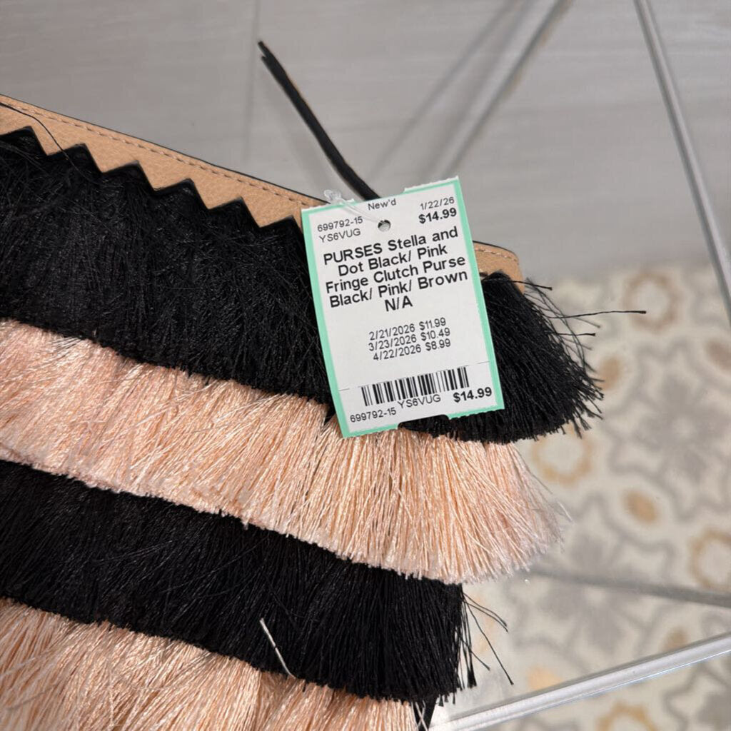 Black/ Pink Fringe Clutch Purse