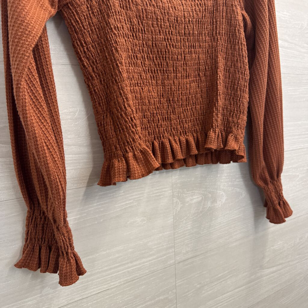 Altar'd State Orange Textured Cropped Long Sleeve Top Medium