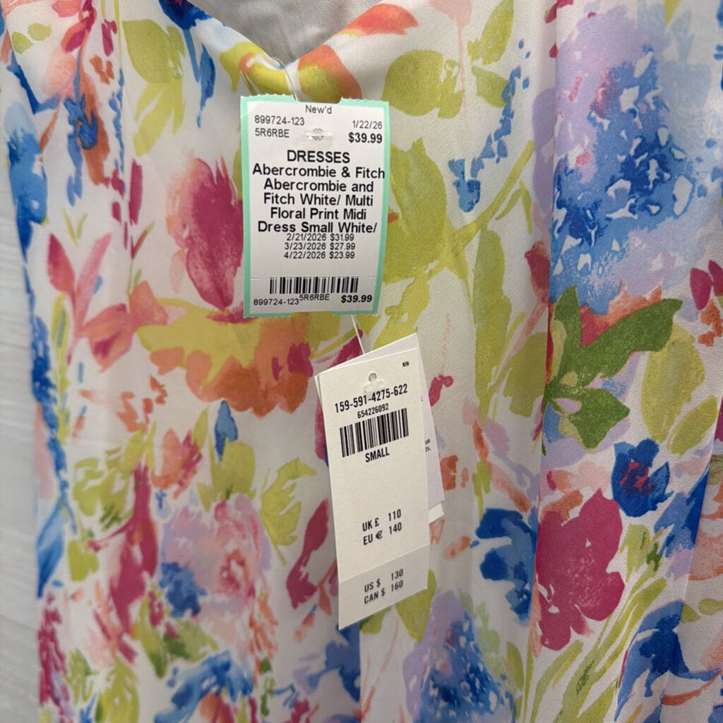 Abercrombie and Fitch White/ Multi Floral Print Midi Dress Small