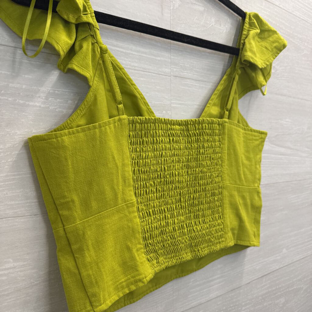 Green Flutter Short Sleeve Crop Top Small