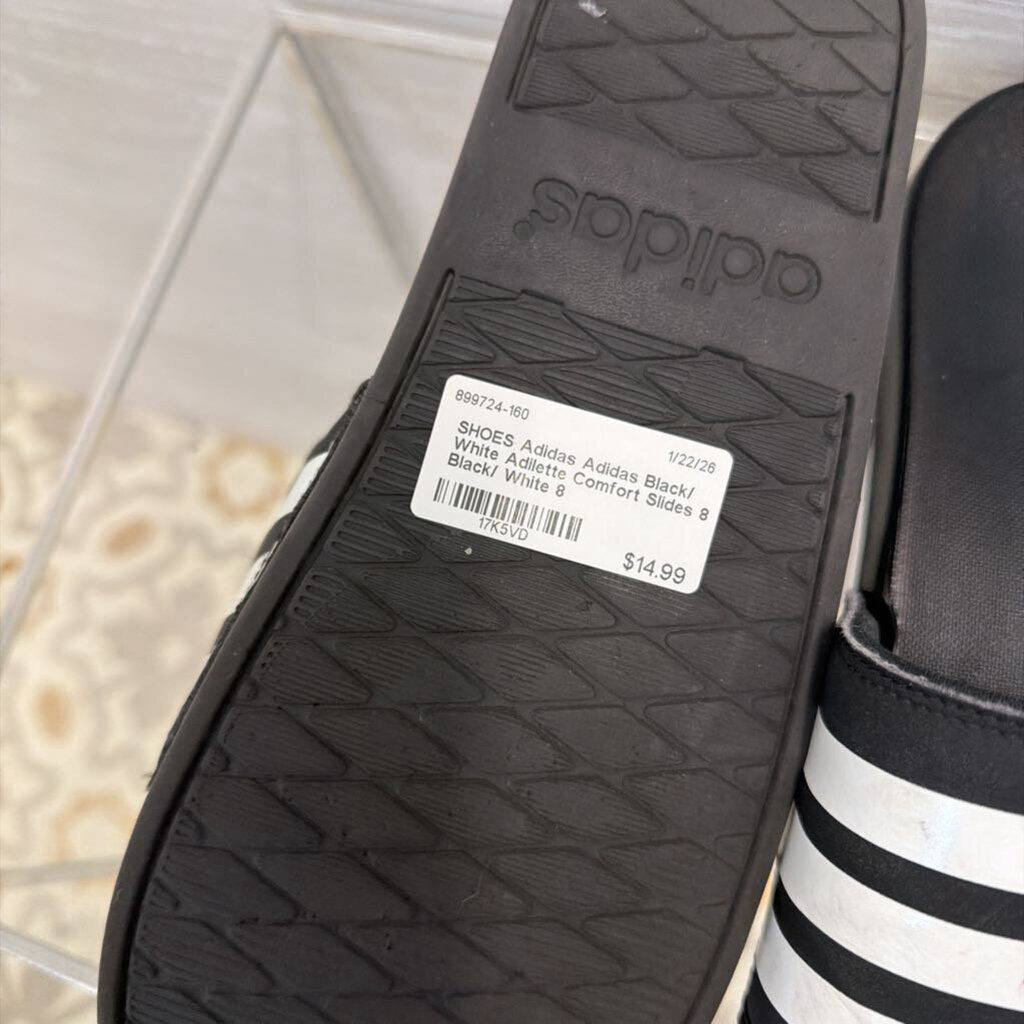 Adidas Black/ White Adilette Comfort Slides 8