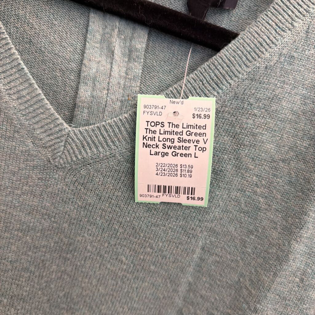 The Limited Green Knit Long Sleeve V Neck Sweater Top Large