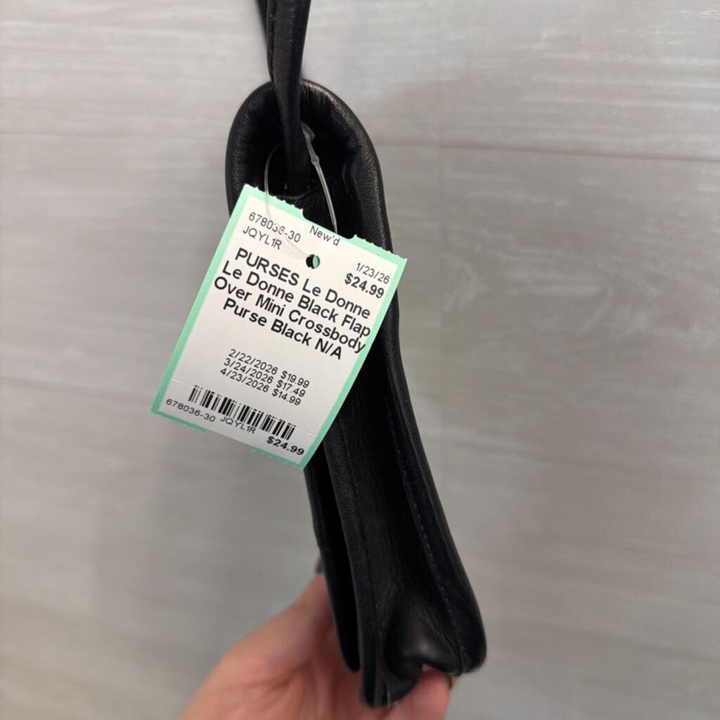 Le Donne Black Flap Over Mini Crossbody Purse