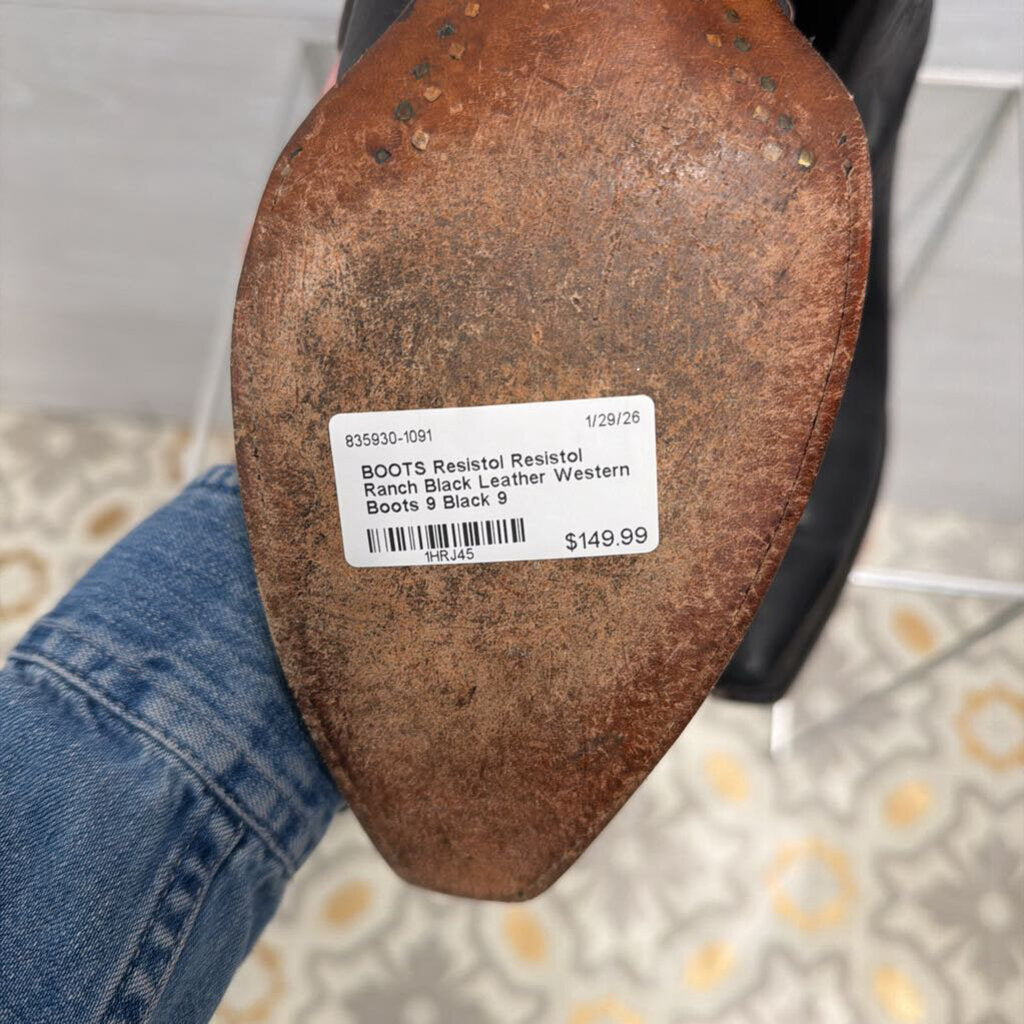 Resistol Ranch Black Leather Western Boots 9