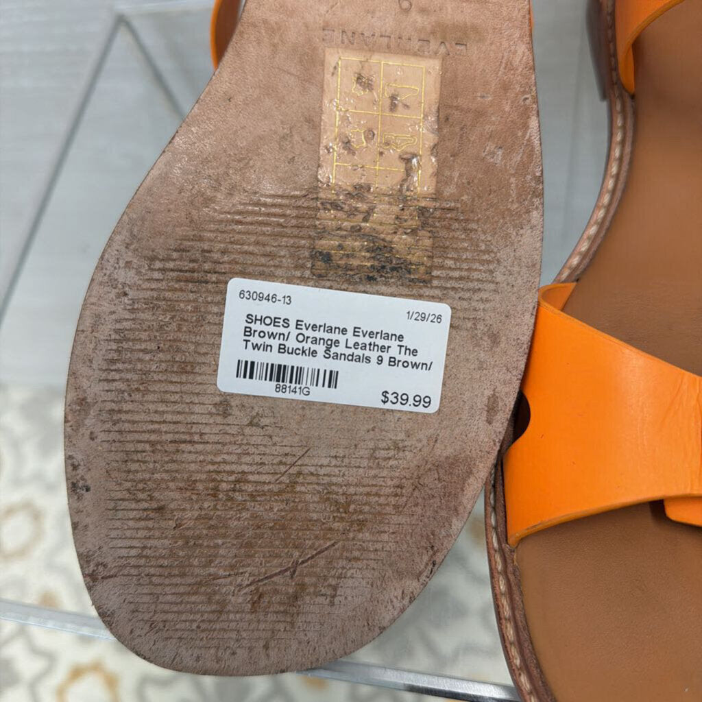 Everlane Brown/ Orange Leather The Twin Buckle Sandals 9