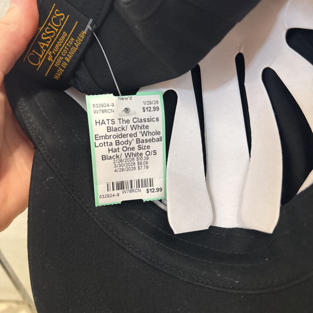 Black/ White Embroidered 'Whole Lotta Body' Baseball Hat One Size
