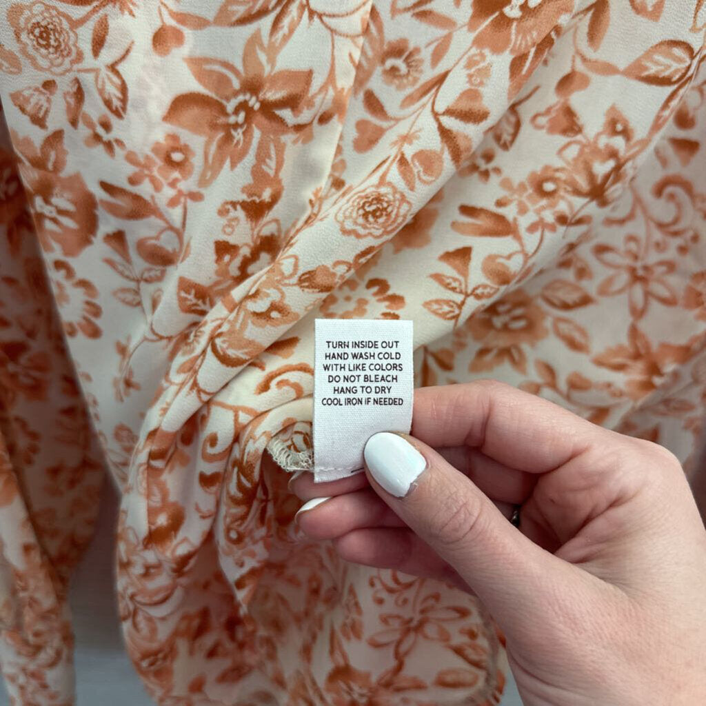 Blu Pepper Beige/ Orange Print Long Sleeve Top Medium