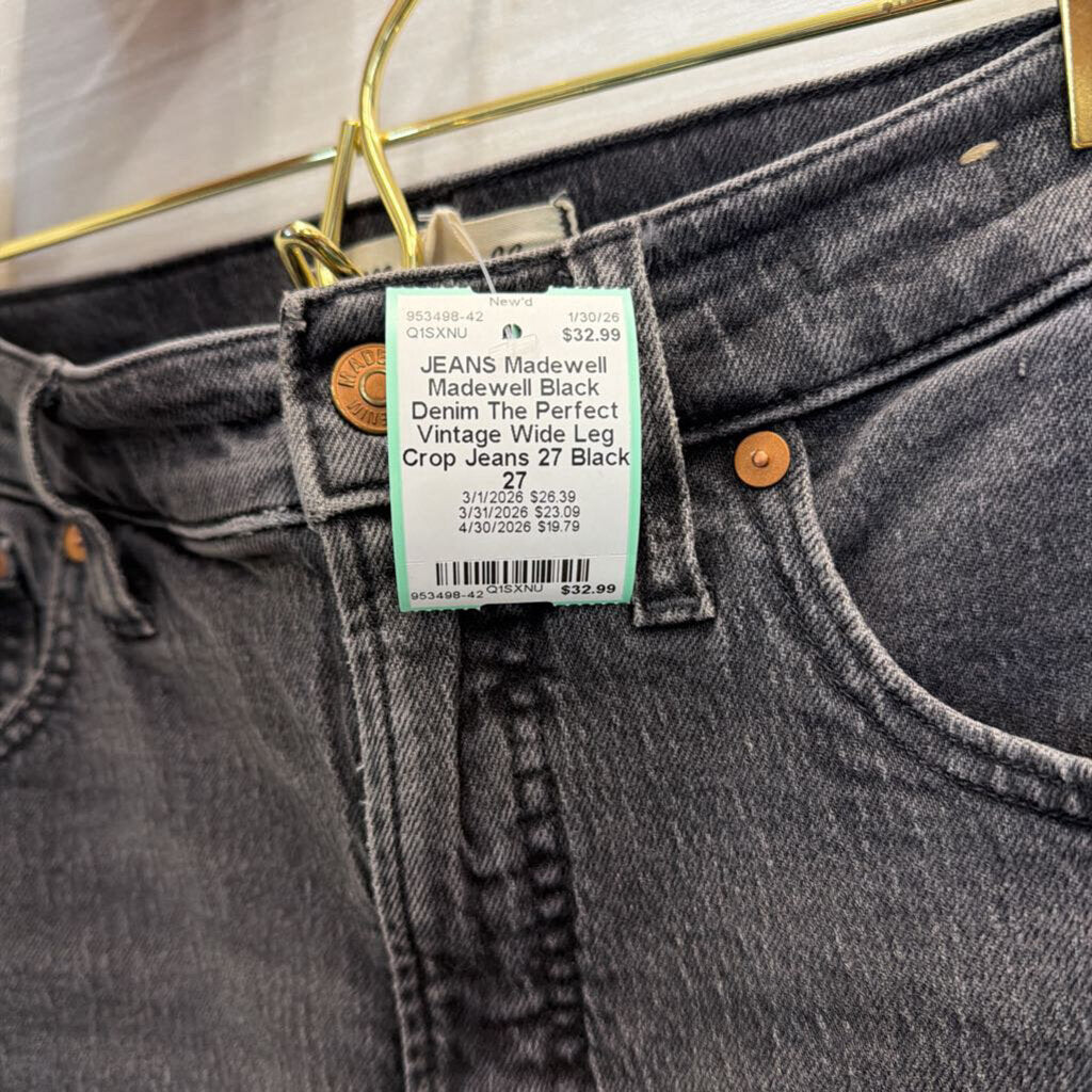 Madewell Black Denim The Perfect Vintage Wide Leg Crop Jeans 27