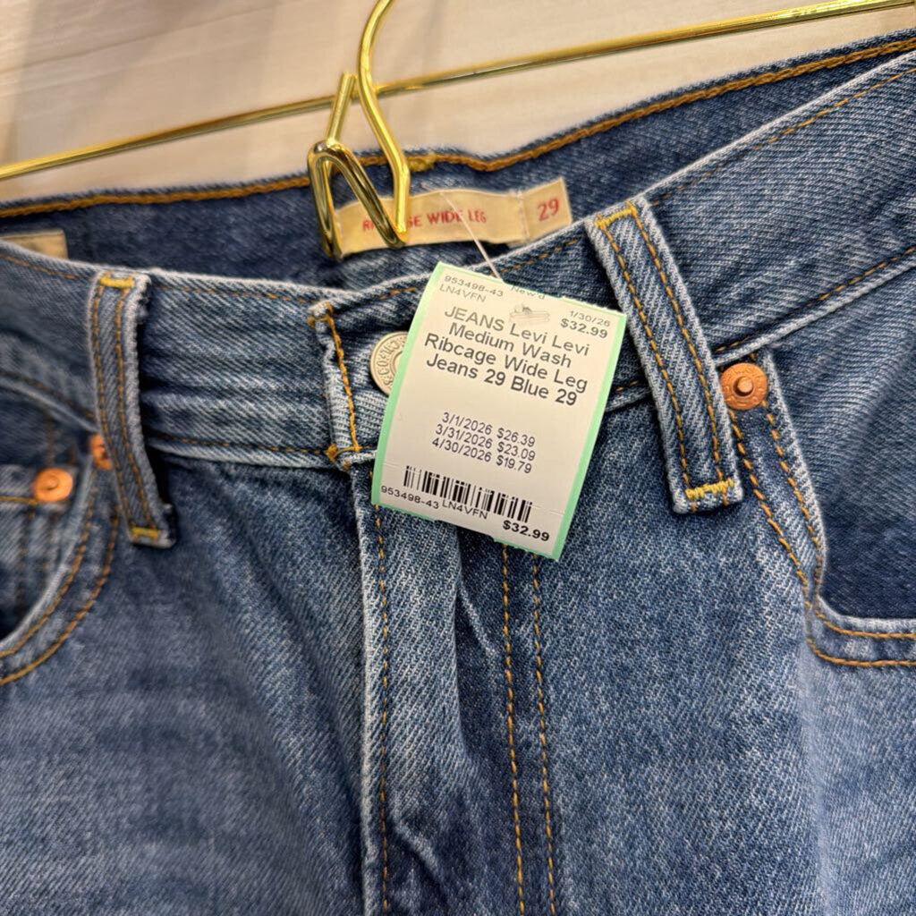 Levi Medium Wash Ribcage Wide Leg Jeans 29
