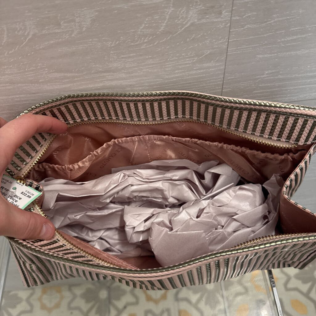 Vince Camuto Pink/ Gold Striped Cosmetic Bag