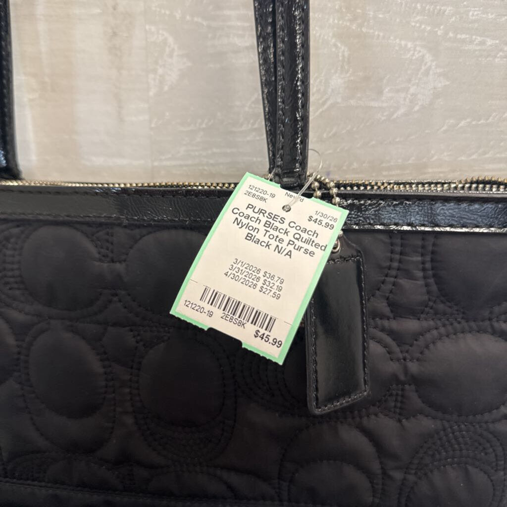 Coach Black Quilted Nylon Tote Purse