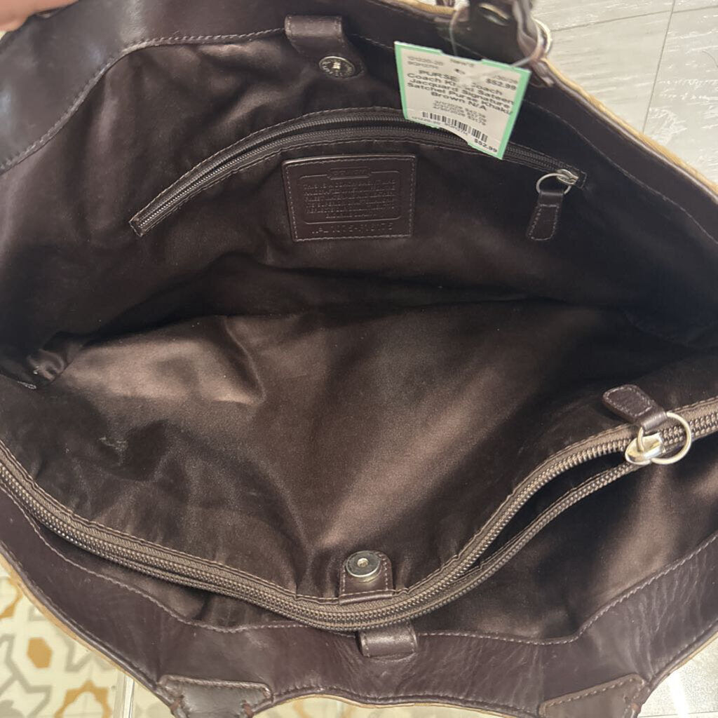 Coach Khaki Sateen Jacquard Signature Satchel Purse