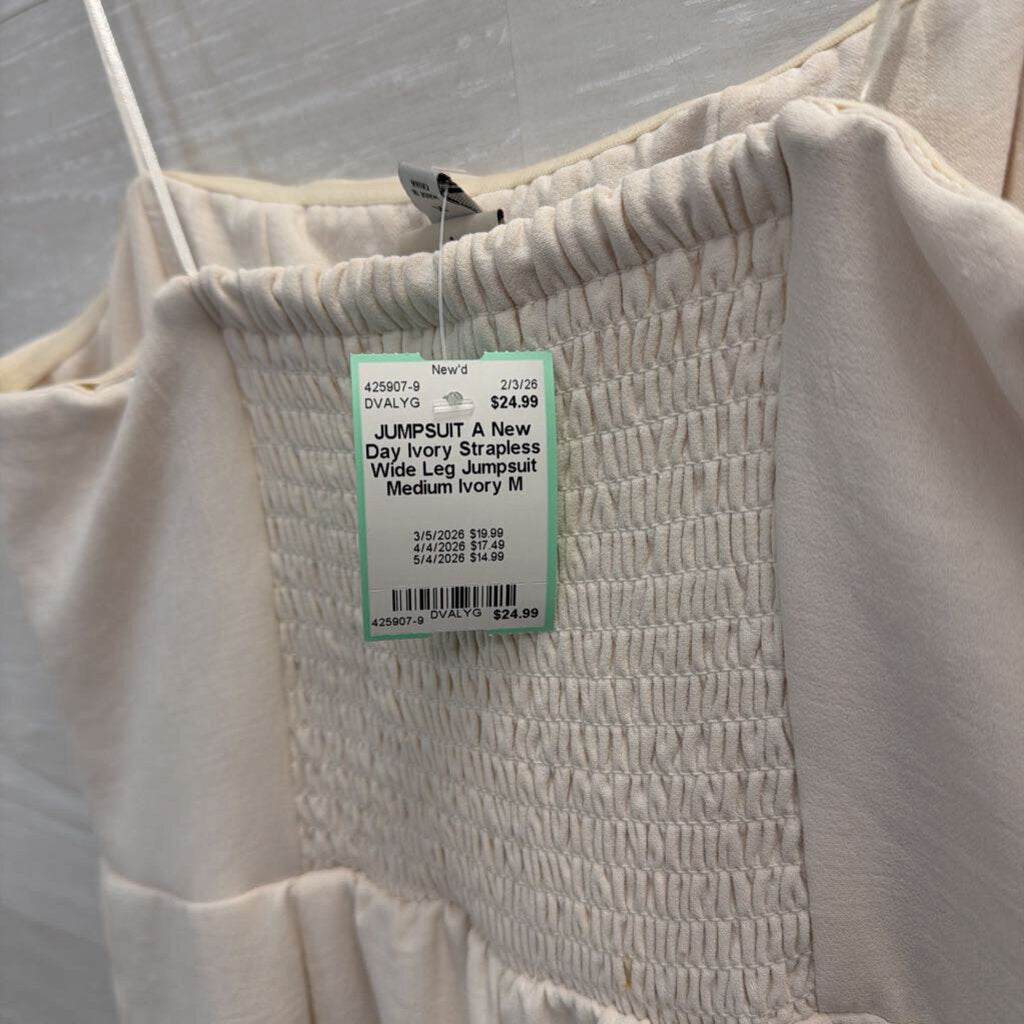 Ivory Strapless Wide Leg Jumpsuit Medium