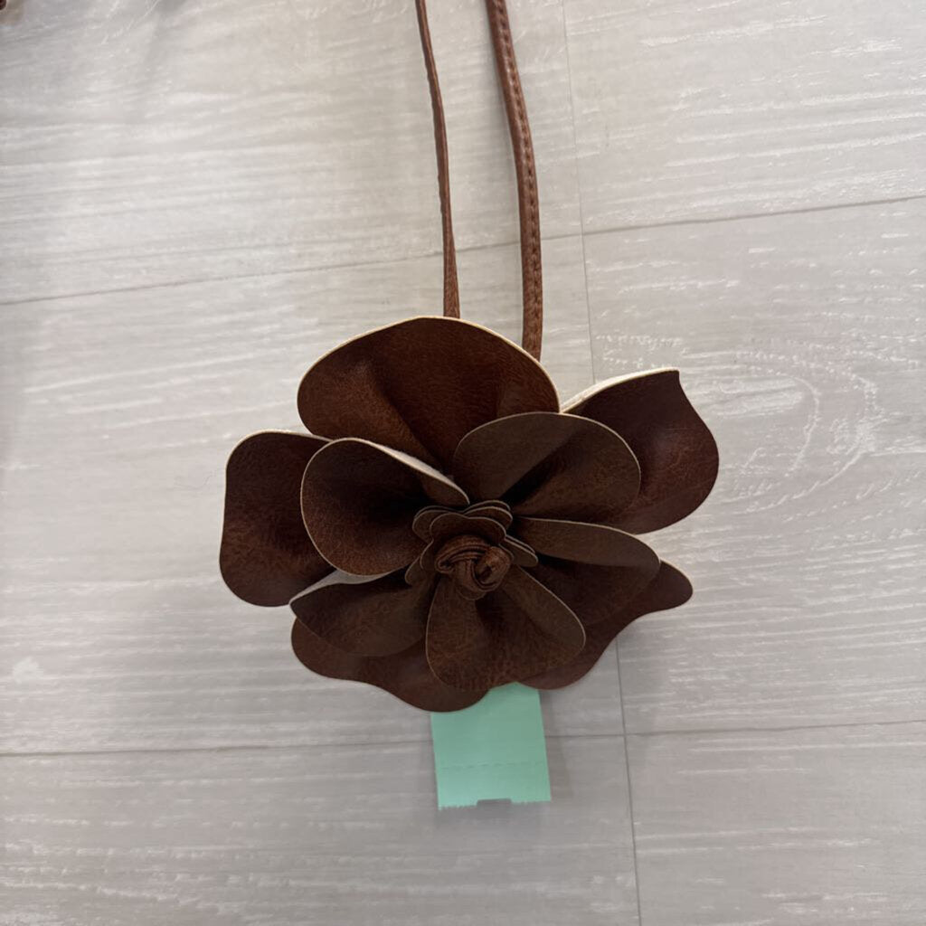 Brown Leather Flower Tie Belt One Size