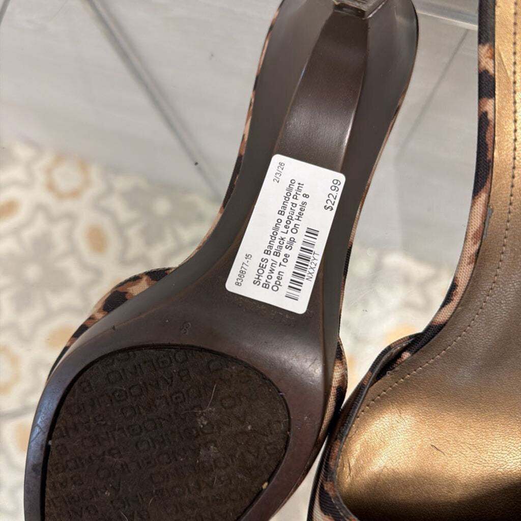Bandolino Brown/ Black Leopard Print Open Toe Slip On Heels 8