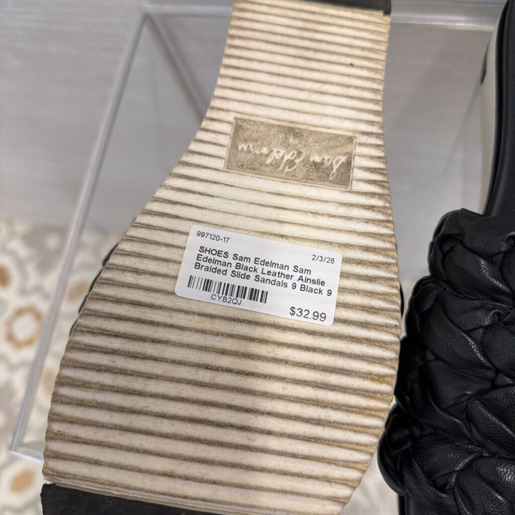 Sam Edelman Black Leather Ainslie Braided Slide Sandals 9
