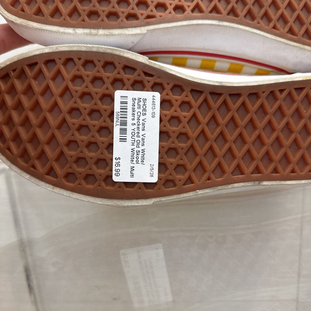 Vans White/ Multi Checkered Old Skool Sneakers 5 YOUTH