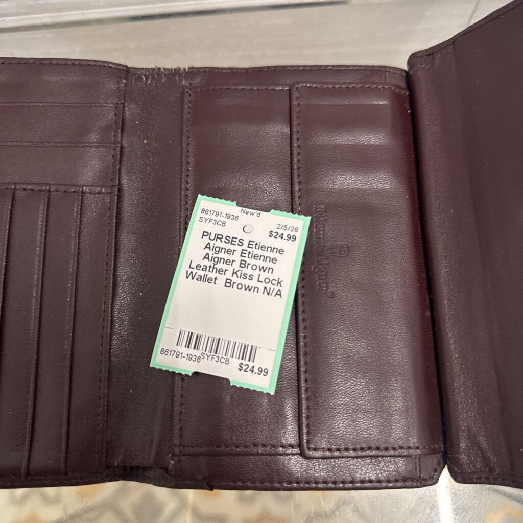 Etienne Aigner Brown Leather Kiss Lock Wallet