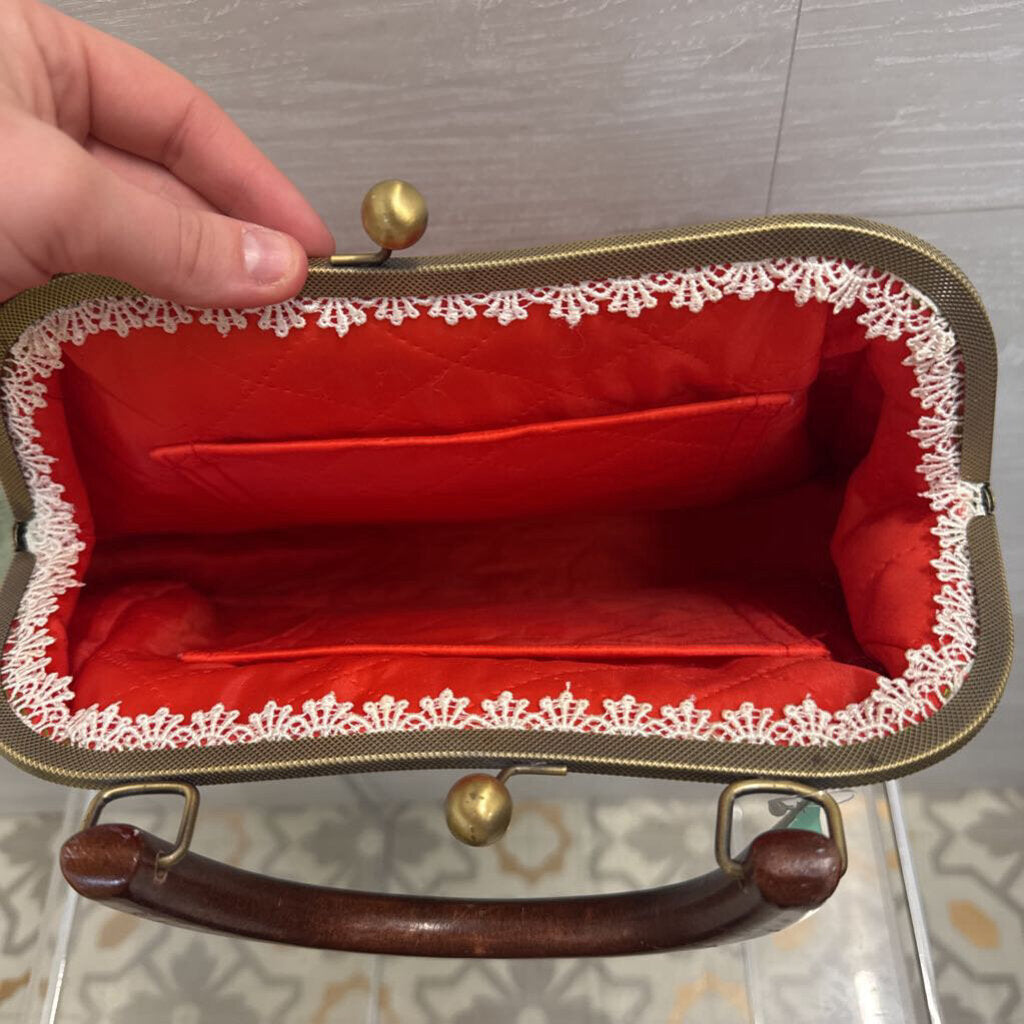 Green/ Multi 3D Embroidered Flower Canvas Purse