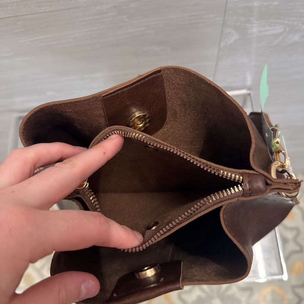 Small Brown Leather Braided Strap Purse