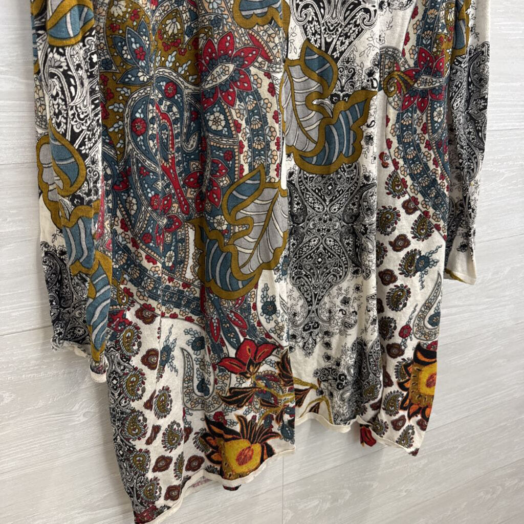 Chicos Blue/ Multi Print Long Sleeve Open Front Top 3