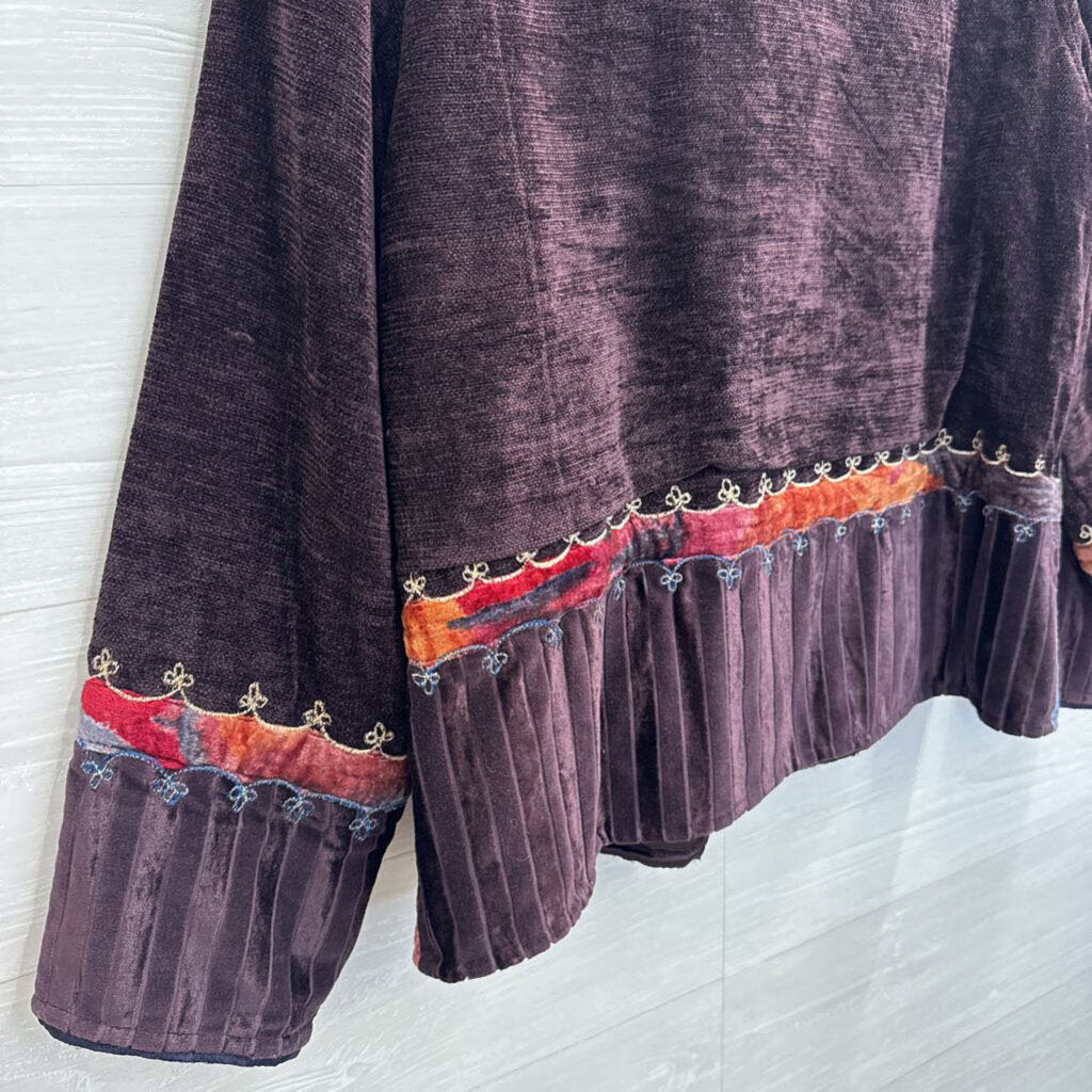 Flashback Brown/ Multi Embroidered Print Button Up Jacket Large